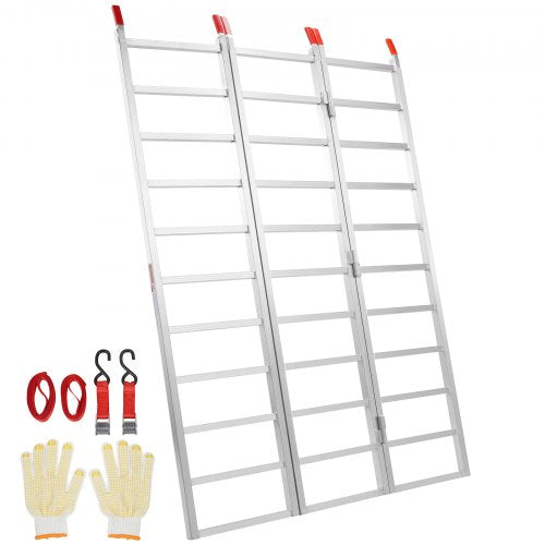 Bostome tri-fold aluminum loading ramp with rubber-tipped fingers and non-slip surface.