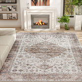 8x10 Area Rug, Vintage Machine Washable Rug, Non-Slip Floor Carpet for Living Room, Bedroom, Dining Room, Tan