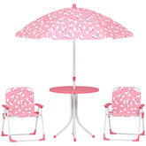 Qaba Kids Picnic Table, Kids Table and Chair Set with 2 Folding Chairs and Umbrella for Backyard, Garden, Patio, Pink
