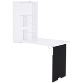 Wall Mounted Foldable Desk with a Blackboard, Fold Out Convertible Floating Desk with Shelves, White