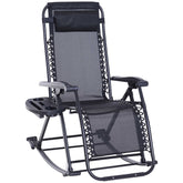 Outdoor Rocking Chairs, Foldable Reclining Zero Gravity Lounge Rocker with Pillow, Cup & Phone Holder, Combo Design with Folding Legs, Black