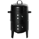 3-in-1 Vertical Charcoal BBQ Smoker Grill with 2 Cooking Areas and Thermometer