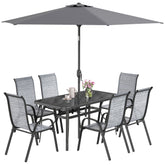 8 Pieces Patio Furniture Set with 9Ft Patio Umbrella, Outdoor Dining Table and Chairs, Mixed Gray