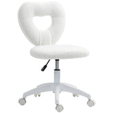 Armless Computer Desk Chair, Office Task Chair, Teddy Fleece Heart Makeup Vanity Chair with Swivel Wheels, White