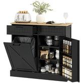 10 Gallon Farmhouse Kitchen Cabinet with Hidden Trash Can and 2 Drawers, Tilt Out Trash Can Cabinet for Kitchen, Black