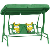 Kids Patio Swing Chair with Adjustable Canopy, Safety Belt for Patio, Garden, Poolside, Balcony, Dark Green