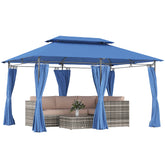 10' x 13' Double Roof Patio Gazebo, Outdoor Gazebo with Curtains, for Garden, Lawn, Backyard and Deck, Dark Blue