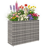 Tall Rectangular Planter with Removable Liner, Holes, PE Wicker Large Planter Box for Indoor Outdoor Plants, Gray