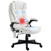 6 Point Vibrating Massage Office Chair with Heat, Linen High Back Massage Desk Chair with Reclining Backrest, White