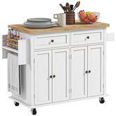 Modern Rolling Kitchen Island Cart with Spice Rack, Distressed White