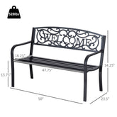 50" 2-Person Garden Bench Loveseat with Cast Iron Decorative Welcome Vines, Outdoor Patio Bench for Backyard, Porch, Entryway