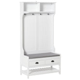 3-in-1 Hall Tree, Entryway Bench with Coat Rack, Mudroom Bench with Shoe Rack, 2 Storage Drawers, 4 Hooks and Padded Seat Cushions for Hallway, White