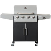 52" Barbecue Grill with Wheels 4+1 Burner Liquid Propane Gas Grill Outdoor Cabinet Style BBQ Trolley w/ Side Burner, Warming Rack, Storage Cabinet