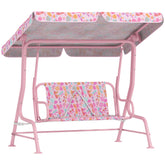 Kids Patio Swing, 2-Seater Outdoor Porch Swing with Safety Belt and Adjustable Canopy for Backyard Garden, Pink