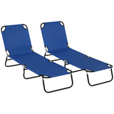 2 Piece Folding Chaise Lounge Pool Chairs, Outdoor Sun Tanning Chairs, Steel Frame for Beach, Yard, Patio, Blue