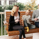 3-Seater Swing Bench, Wooden Porch Swing with Cupholders, Hanging Chains for Patio Garden, Carbonized