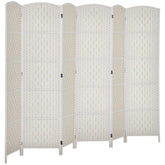 Room Divider, 6 Panel Folding Privacy Screen, 6FT Tall Portable Weave Partition Wall Divider for Bedroom, White