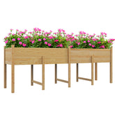 Wooden Raised Garden Bed, Large Elevated Planter Box with Legs, Bed Liner and Drain Holes, 7.4' x 1.8' x 2.6', Natural