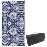 Outdoor Rug for Patio, 9' x 18' Waterproof Large Mat, Reversible Plastic Straw Rug for Decor, Portable Outside RV Camping Area Carpet Mat for Backyard Porch Deck Picnic, Blue & White Floral