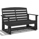 Patio Glider Bench w/ HDPE Slatted Double Rocking Chair, Distressed Black