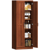 63" 2-Door Kitchen Pantry, Freestanding Storage Cabinet with 5-tier Shelving and 2 Adjustable Shelves for Dining Room, Brown