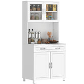 67" Buffet with Hutch, Modern Kitchen Pantry, Freestanding Cabinet with Glass Doors, Shelves and Drawers, White