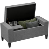 36" Ottoman with Storage, Storage Ottoman Bench with Lift Top and Rubberwood Legs, Linen Upholstered Entryway Bench with Seating for Living Room, Bedroom, Holds up to 330 lb, Gray