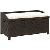Outdoor Wicker Storage Bench with Storage & Cushion, Cream White