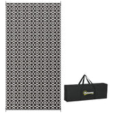 Reversible Outdoor Rug Carpet RV Camping Rugs with Carry Bag, 9' x 18', Black & White Clover
