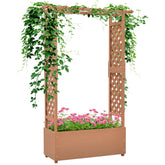 Raised Garden Bed with Trellises and Roof for Climbing Plant Vine, Hanging Flowers, 70.75" Tall Outdoor Wood Planter Box with Drainage & Filter