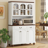 Kitchen Buffet with Hutch 6 Door 2 Drawer Adjustable Shelves, White
