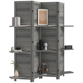 4 Panel 67" Tall Wood Privacy Screen Room Divider with 3 Shelves and Folding Storage for Bedroom, Gray
