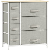 7-Drawer Dresser Storage Tower Cabinet Organizer Unit, Easy Pull Fabric Bins with Metal Frame for Bedroom, Closets, Light Gray