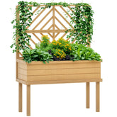Elevated Wood Planter with Trellis for Climbing Plants, Raised Garden Bed with Legs and Drainage Holes, Natural Wood