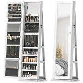 360° Swivel Jewelry Armoire, Lockable Jewelry Cabinet with Full-Length Mirror, Storage Shelves, White