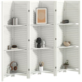 6 Panel 67" Tall Wood Privacy Screen Room Divider with 3 Shelves and Folding Storage for Bedroom, White