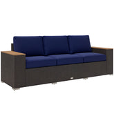 3-Seat Outdoor Patio Sofa, PE Wicker Outdoor Couch with Extra Wide Deep Seat, Wide Armrests 4" Cushions, Navy Blue