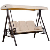 3-Seat Patio Swing Chair, Outdoor Porch Swing Glider with Adjustable Canopy, Removable Cushion, Pillows and Side Trays, for Garden, Poolside, Backyard, Beige