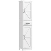 Farmhouse Linen Closet with Drawer, 67" Tall Bathroom Storage Cabinet with Barn Doors and Adjustable Shelves, White