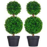 2 Pcs 23.6" Artificial Boxwood Ball Topiary Tree Set of 2 Fake Plants in Pot with Double Ball-Shaped Leaves Green