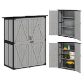 Wood Storage Shed, Outdoor Garden Shed with Asphalt Roof, 2 Shelves, Lockable Doors and Adjustable Feet, Gray