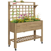 41" Raised Garden Bed Mobile Elevated Wooden Planter Box Stand with Wheels, Trellis and Storage Shelf, Dark Brown