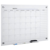 35"x23" Dry Erase Wall Calendar Glass Whiteboard Monthly Planner for Homeschool Supplies & Home Office Organization with 4 Markers and 1 Eraser,Frameless