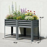 Raised Garden Bed Galvanized Steel, Elevated Planter Box with Storage Shelf, Bed Liner, 31.5" High, Dark Gray