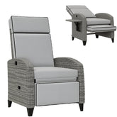 Outdoor Recliner Chair with Cushions, Reclining Patio Lounge Chair with Adjustable Footrest, Armrests, Tray Table, Gray