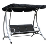 3-Seat Outdoor Porch Swing Chair, Patio Swing Glider with Adjustable Canopy, Breathable Seat, and Steel Frame for Garden, Poolside, Backyard, Black