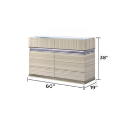 Earth Modern Style 6 Drawer Dresser made with wood and LED in Gray with clean linear detailing(INCLUDES DRESSER ONLY NOT MIRROR)