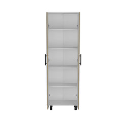 Valhalla Cabinet 71"H, Five Internal Shelves, Two Doors, White/Macadamia