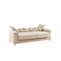 Celestia Modern Sofa in Ivory with Solid Birch Wood Frame, Pocket Coil Cushioning and Stainless Steel Legs