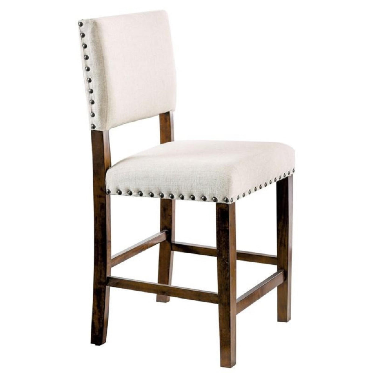 Sanctuary Padded Fabric Chairs Set of 2pc Dining High Chairs Nailhead Trims Solid wood Brown Cherry